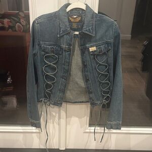 Vintage Early-2000s
Harley-Davidson Blue Denim Jacket with Lace-Up Sides